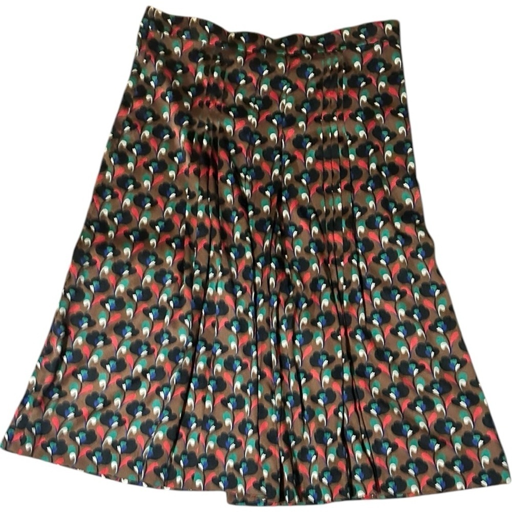 Zara Geometric Pleated Midi Skirt Brown Pattern Plus Size XXL - Picture 8 of 11
